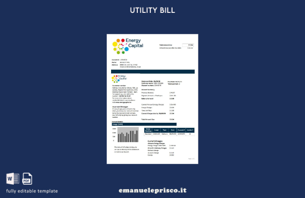 modello word di bolletta delle utenze del Cile Energy Capital in stile verificat
